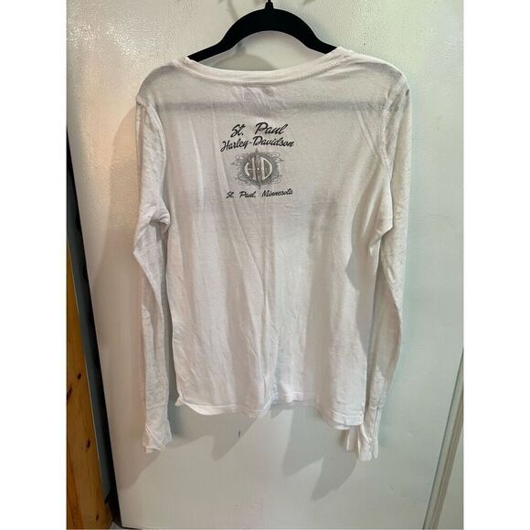 Harley Davidson White Long Sleeve Shirt Woman’s Size Medium- Flaws/Marks/Bally - Picture 9 of 13
